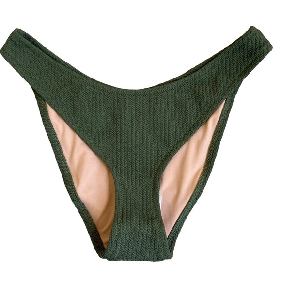 NWT J.Crew Olive Green Scrunchie Textured Curved Waist Cheeky Bikini Bottom Sz M - Picture 5 of 16